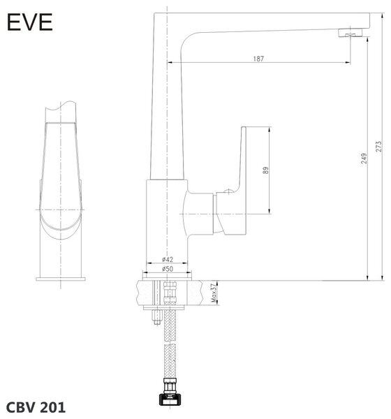 Mereo Mereo, Dřezová stojánková baterie, Eve, s plochým ramínkem nad pákou, výška 273 mm, chrom, CBV201