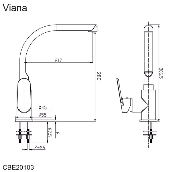 Mereo Mereo, Dřezová stojánková baterie, Viana, s ramínkem nad pákou, výška 306 mm, chrom, CBE20103
