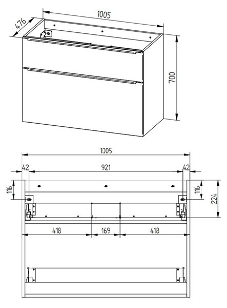 Mereo Mereo, Mailo, koupelnová skříňka s keramickým umyvadlem 101 cm, bílá, dub, antracit, CN512