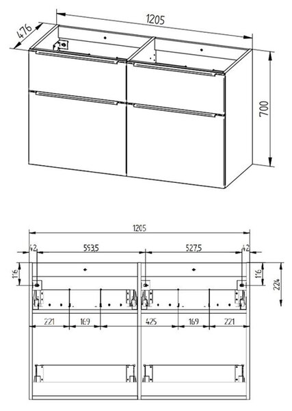 Mereo Mereo, Mailo, koupelnová skříňka 121 cm, bílá, dub, antracit, CN513S