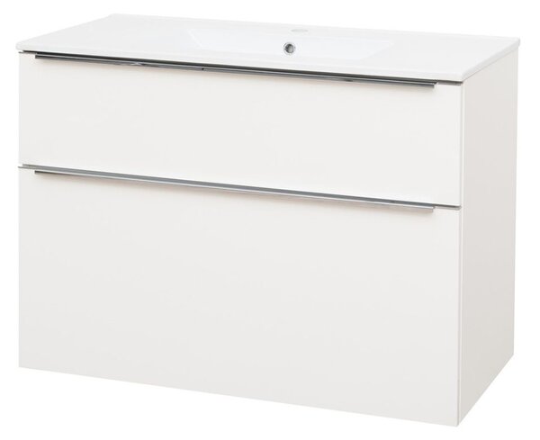 Mereo Mereo, Mailo, koupelnová skříňka s keramickým umyvadlem 101 cm, bílá, dub, antracit, CN512