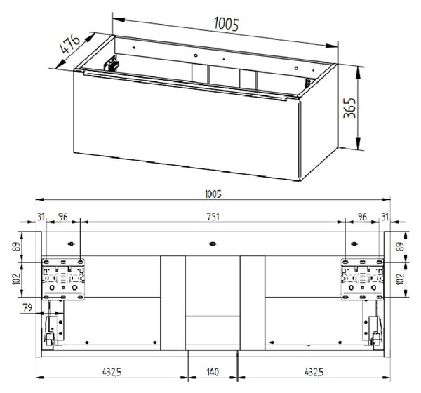 Mereo Mereo, Mailo, koupelnová skříňka s keramickým umyvadlem 101 cm, bílá, dub, antracit, CN537