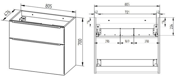 Mereo Mereo, Mailo, koupelnová skříňka 81 cm, bílá, dub, antracit, CN541SB