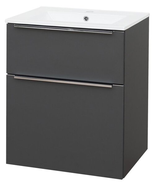 Mereo Mereo, Mailo, koupelnová skříňka s keramickým umyvadlem 61 cm, bílá, dub, antracit, CN530