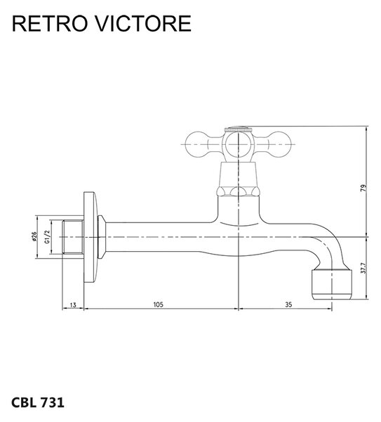 Mereo Mereo, Nástěnný kohoutek, Retro Viktorie, 1/2", chrom, CBL731