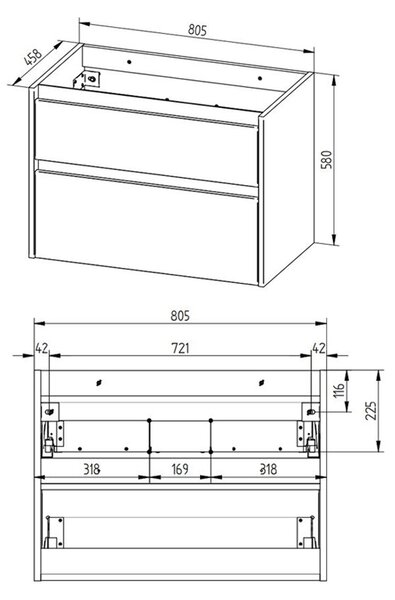 Mereo Mereo, Opto, koupelnová skříňka s umyvadlem z litého mramoru 81 cm, bílá, dub, bílá/dub, černá, CN941M