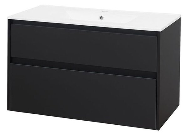 Mereo Mereo, Opto, koupelnová skříňka s keramickým umyvadlem 101 cm, bílá, dub, bílá/dub, černá, CN942