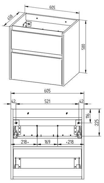 Mereo Mereo, Opto, koupelnová skříňka s keramickým umyvadlem 61 cm, bílá, dub, bílá/dub, černá, CN920