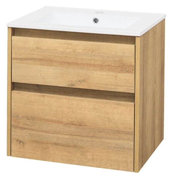 Mereo Mereo, Opto, koupelnová skříňka s keramickým umyvadlem 61 cm, bílá, dub, bílá/dub, černá, CN920