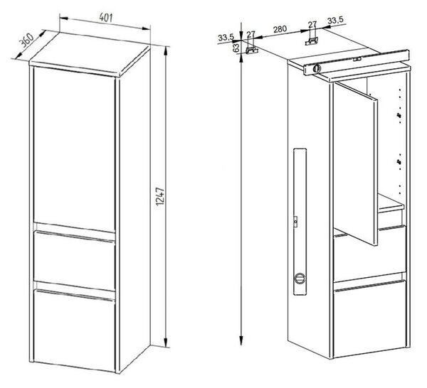 Mereo Mereo, Opto, koupelnová skříňka vysoká 125 cm, levé otevírání, bílá, dub, bílá/dub, černá, CN914L