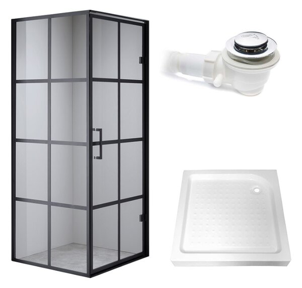 BPS-koupelny Čtvercový sprchový kout HYD-SK10A 80x80 černá/transparent + vanička HYD-SSV-SXL02A bílá