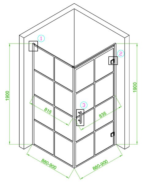 BPS-koupelny Čtvercový sprchový kout HYD-SK10B 90x90 černá/transparent - bez vaničky