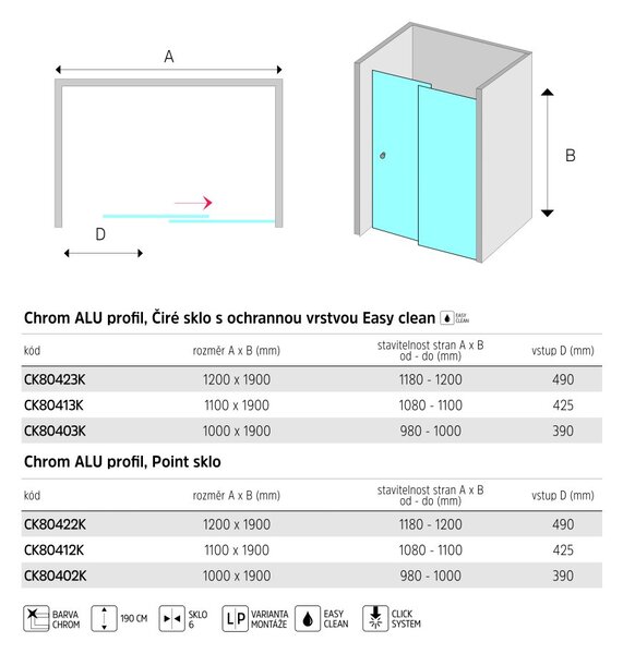 Mereo Mereo, Sprchové dveře, LIMA, dvoudílné, zasunovací, chrom ALU, CK80403K