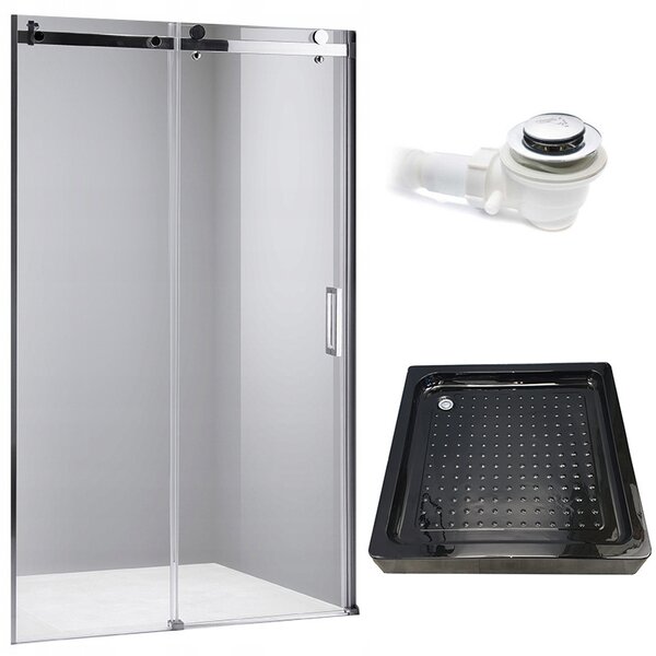 BPS-koupelny Posuvné sprchové dveře HYD-PD03B 100 chrom/transparent pro instalaci do niky + vanička HYD-OSV-SXL02C 100x100 černá