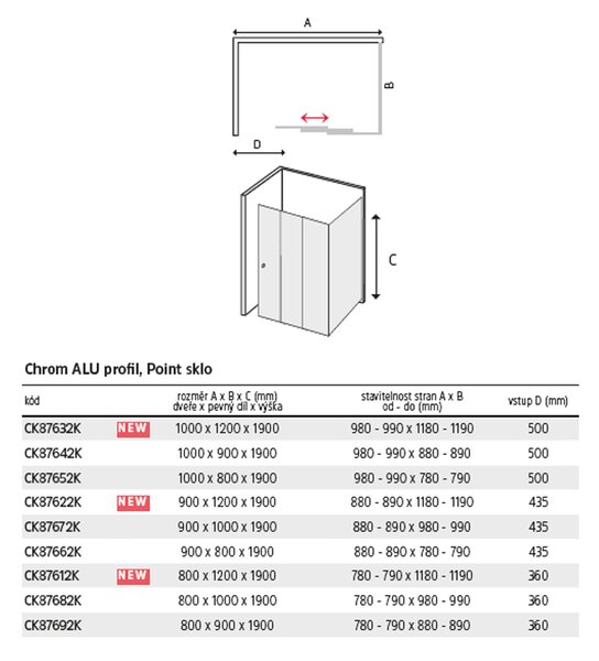 Mereo Mereo, Sprchový kout, Lima, obdélník, chrom ALU, sklo Point, CK87662K