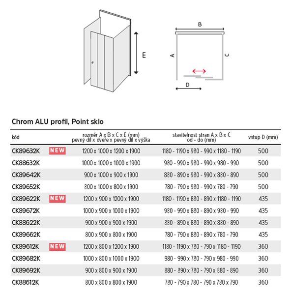 Mereo Mereo, Sprchový kout, Lima, obdélník, čtverec, chrom ALU, sklo Point, CK89662K