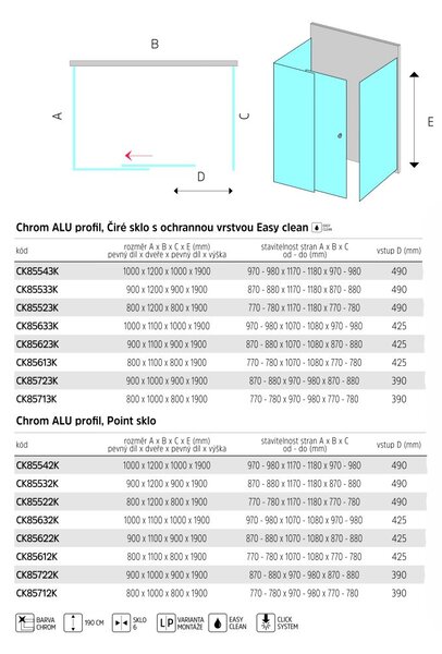 Mereo Mereo, Sprchový kout, Lima, obdélník, pev.díl x zasunovací dveře x pev.díl, chrom ALU, sklo Point, CK85522K