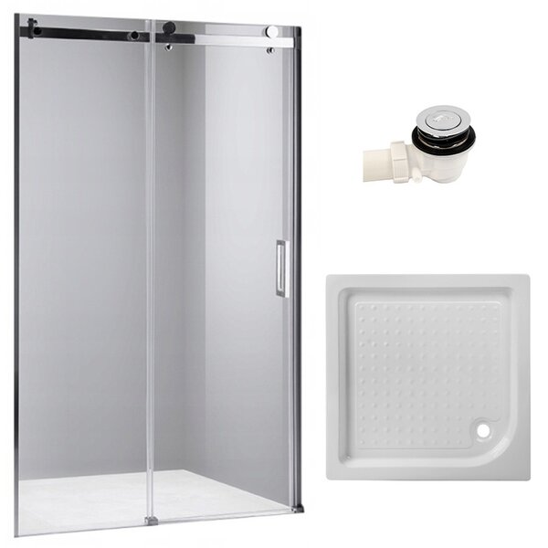 BPS-koupelny Posuvné sprchové dveře HYD-PD03B 100 chrom/transparent pro instalaci do niky + vanička HYD-OSV-SXL02C 100x100 bílá