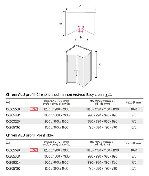 Mereo Mereo, Sprchový kout, Lima, čtverec, chrom ALU, dveře lítací, sklo Čiré, CK86523K