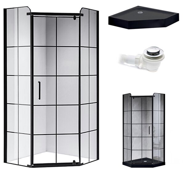 BPS-koupelny Pětiúhelníkový sprchový kout HYD-PK06B 90x90 černá/transparent + vanička HYD-PSV-SXL07B černá