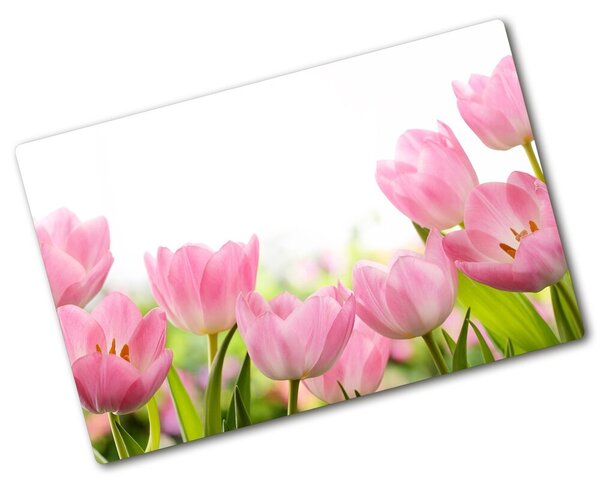 Deska na krájení skleněná Růžové tulipány pl-ko-80x52-f-76412458