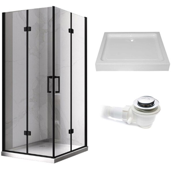 BPS-koupelny Obdélníkový sprchový kout HYD-OK12A 90x80 černá/transparent + vanička HYD-OSV-SXL03B bílá