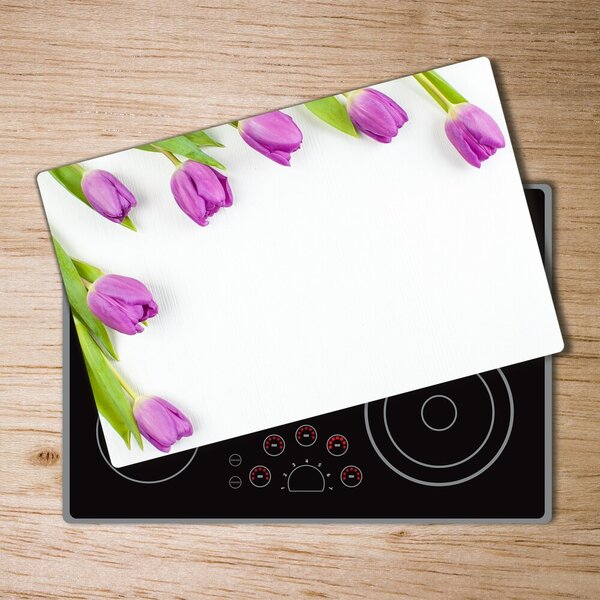 Deska na krájení skleněná Fialové tulipány pl-ko-80x52-f-78573099