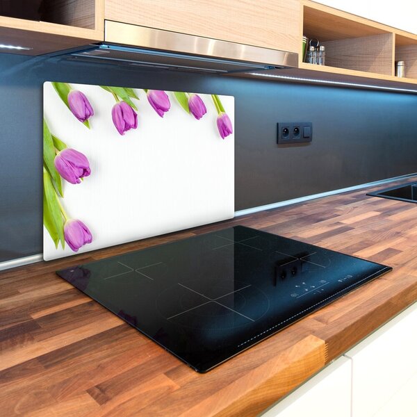 Deska na krájení skleněná Fialové tulipány pl-ko-80x52-f-78573099