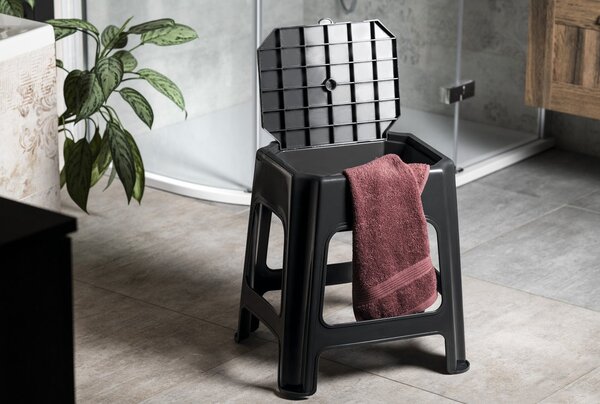 BISK Erga příslušenství, koupelnová židle s úložným prostorem 420x365x425 mm, černá, ERG-08044