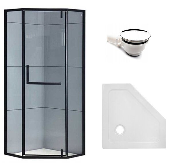BPS-koupelny Pětiúhelníkový sprchový kout HYD-PK4026A 80x80 černá/transparent + vanička HYD-PSV-ST07A bílá