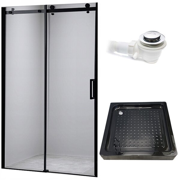 BPS-koupelny Posuvné sprchové dveře HYD-PD03B 100 černá/transparent pro instalaci do niky + vanička HYD-OSV-SXL02C 100x100 černá