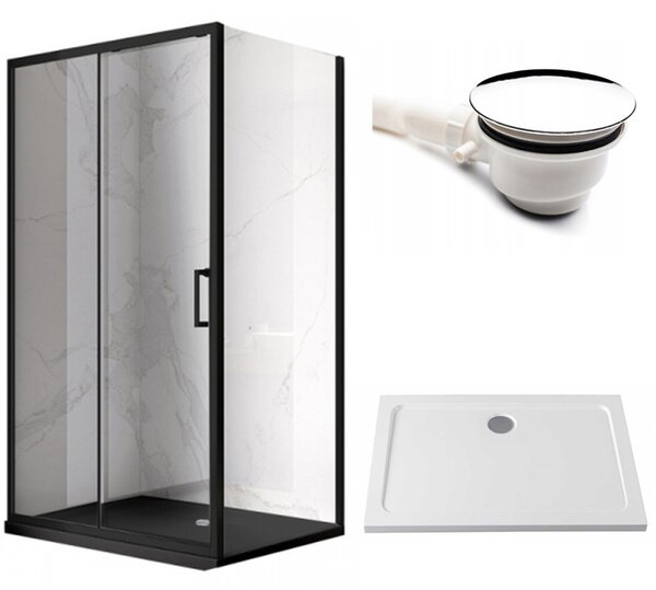 BPS-koupelny Obdélníkový sprchový kout HYD-OK103A 100x80 černý/transparent + vanička HYD-OSV-ST03A bílá