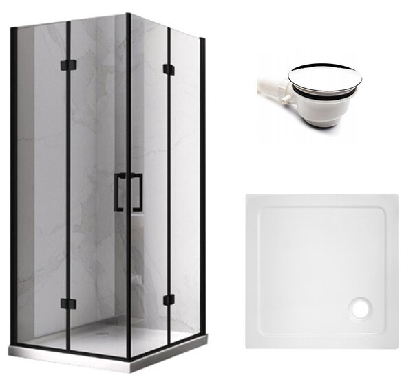 BPS-koupelny Čtvercový sprchový kout HYD-SK08B 80x80 černá/transparent + vanička HYD-SSV-ST02A bílá