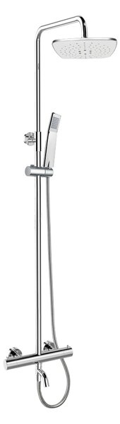 Mereo Mereo, Termostatická nástěnná vanová baterie s hadicí, ruční a talířovou hranatou sprchou 225x225mm, CB60101TSB