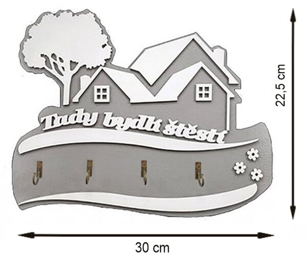 Věšák na klíče "Tady bydlí štěstí" šedý