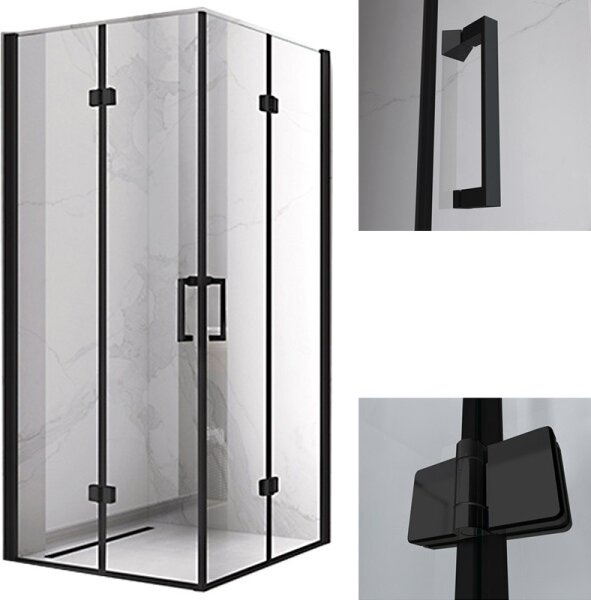 BPS-koupelny Čtvercový sprchový kout HYD-SK08C 90x90 černý/transparent + vanička HYD-SSV-RIKO černá