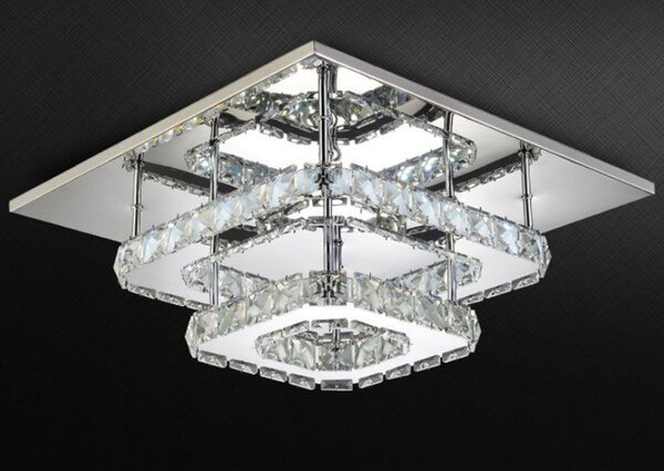 Toolight Toolight, LED 24W krystalová stropní lampa čtvercová APP410-C, chromová-zlatá, OSW-65008