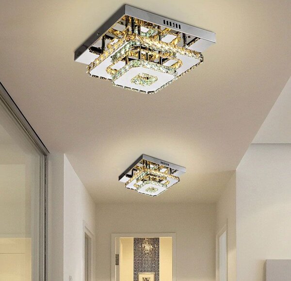 Toolight Toolight, LED 24W krystalová stropní lampa čtvercová APP410-C, chromová-zlatá, OSW-65008