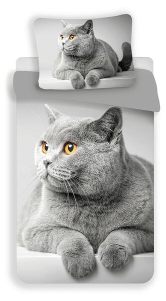 Ložní povlečení mikrovlákno 3D kočka šedá 140x200 cm, 70x90 cm