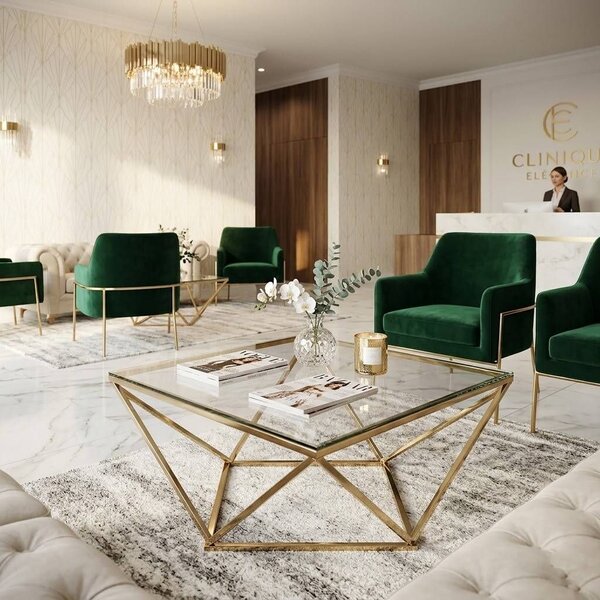 Tutumi Tutumi, skleněný konferenční stolek Glamour 80x80x45 CS-14G, zlatá, KRZ-06585
