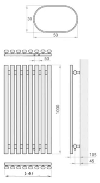 Regnis Lazur LA, topné těleso 540x1000mm se středovým připojením 50mm, 766W, černá matná, LAZURLA/1000/540/D5/BLACK