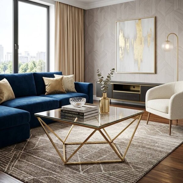 Tutumi Tutumi, skleněný konferenční stolek Glamour 80x80x45 CS-14G, zlatá, KRZ-06585