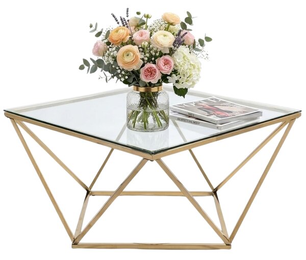 Tutumi Tutumi, skleněný konferenční stolek Glamour 80x80x45 CS-14G, zlatá, KRZ-06585