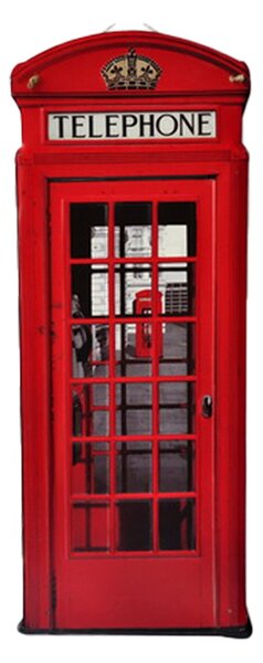 Nástěnná kovová cedule červená telefonní budka - 30*1*75 cm