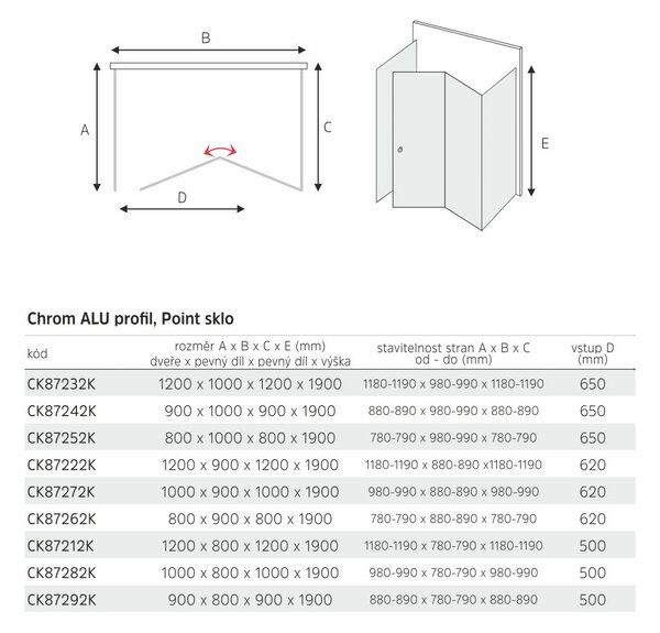 Mereo Mereo, Sprchový kout, LIMA, , chrom ALU, sklo Point, CK87282K