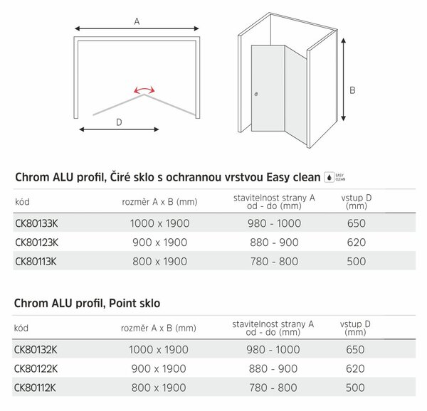 Mereo Mereo, Sprchové dveře, Lima, zalamovací, chrom ALU, sklo Point 6 mm, CK80112K