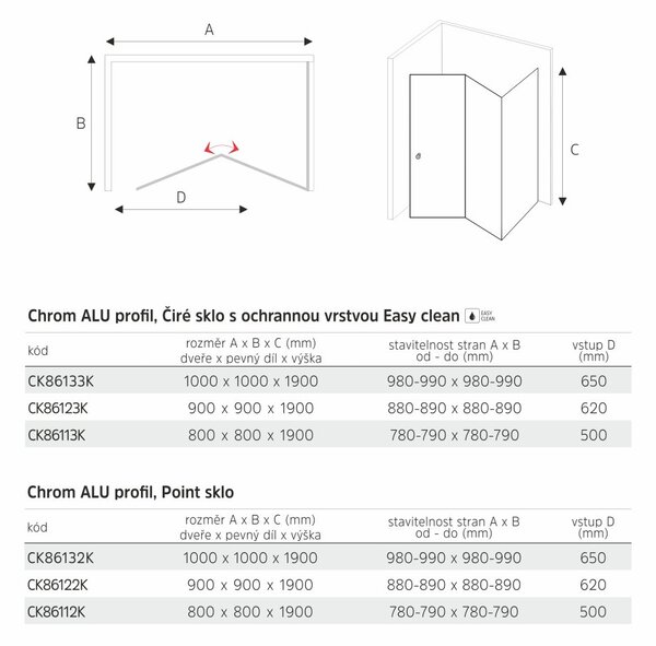 Mereo Mereo, Sprchový kout, LIMA, čtverec, chrom ALU, sklo Point, CK86112K