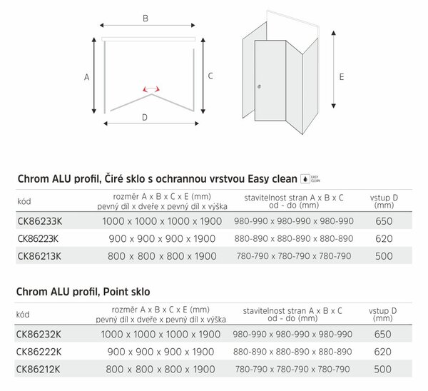 Mereo Mereo, Sprchový kout, LIMA, , chrom ALU, sklo Point, CK86212K