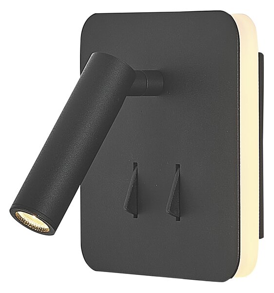 Mantra 7826 Cayman, černá nástěnná lampička s dvojím svícením k posteli LED 3+6W 3000K, 13x13