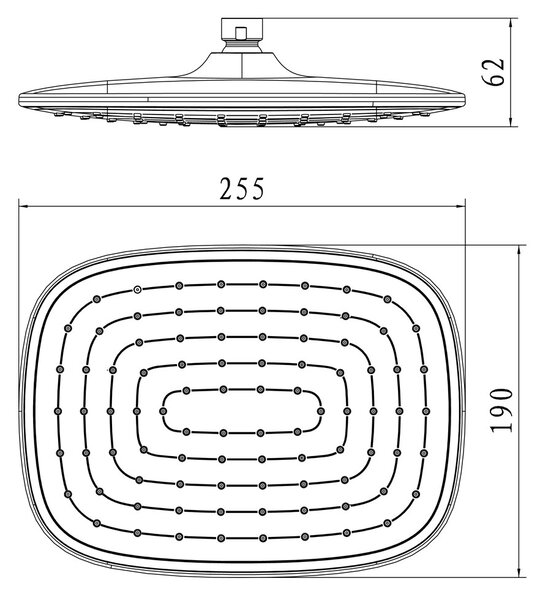 Mereo Mereo, Talířová sprcha horní 255x190mm s kloubem, pochromovaný plast, CB585D